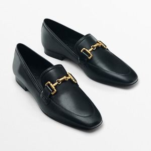 NWT Massimo Dutti leather loafers with buckle black Sz 38